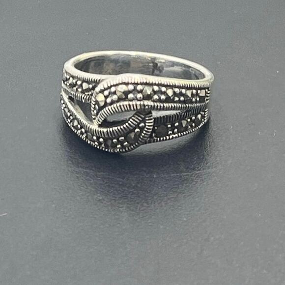 Sterling Silver 925 Marcasite Twist Knot Wrapped Ring Sz 8.25 - Picture 7 of 9